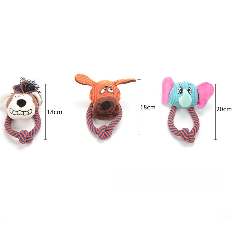 Pet Supply Custom Animal Head Plush Cotton Rope Dog Chew Toy