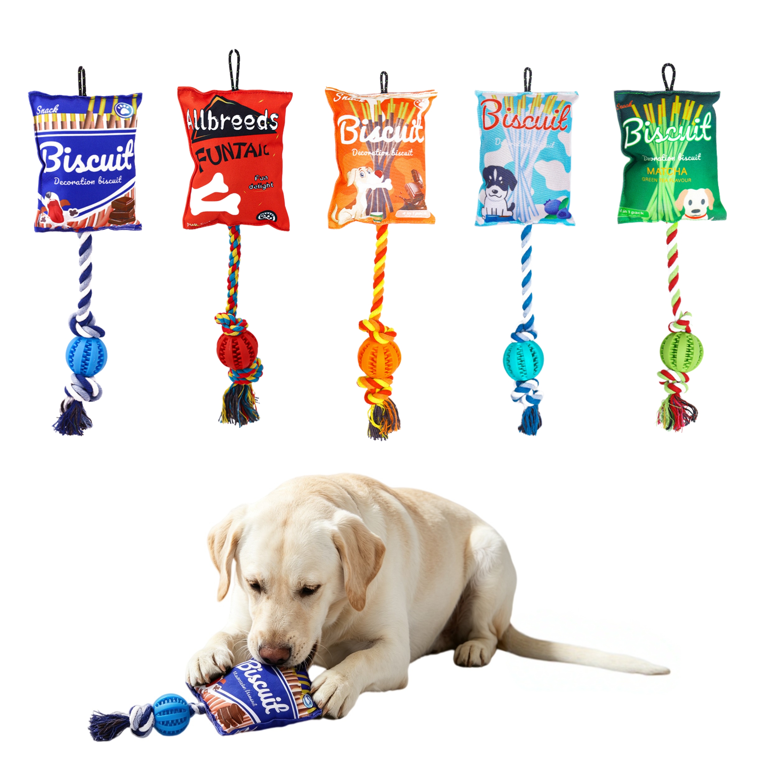 Custom Logo Plush Biscuit Snack Dog Chew Interactive Pet Rope Toy