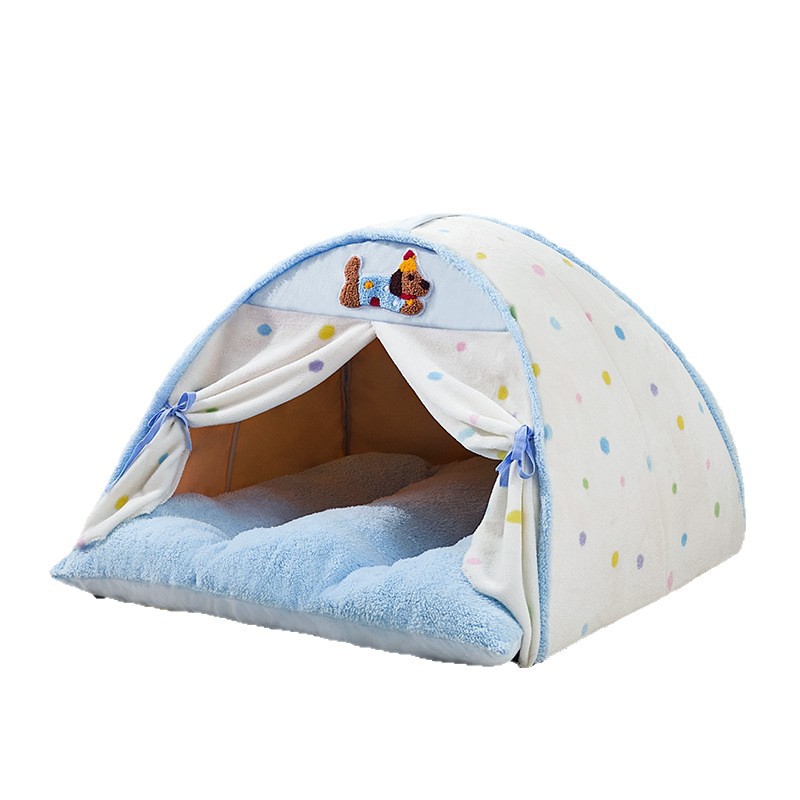 Custom Printing Dot Plush Pet Tent House Cat Cave Bed