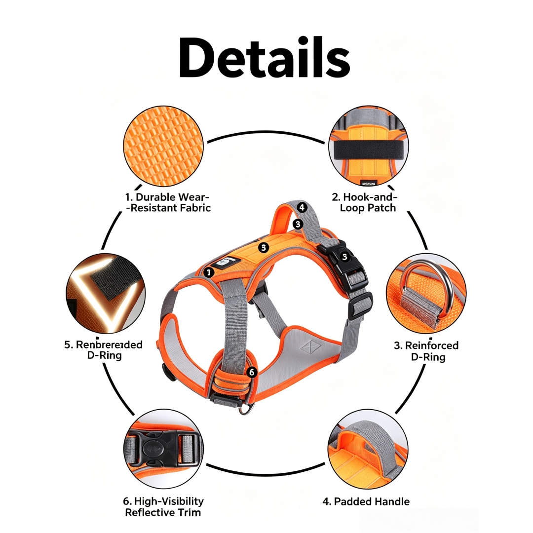  Reflective Dog Harness for Medium & Large Dogs, 4 Color Options Available