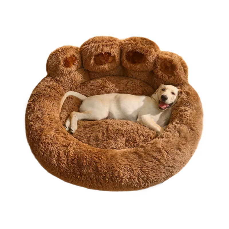 Custom Bear Paw Fluffy Pet Calming Warm Donut Dog Bed