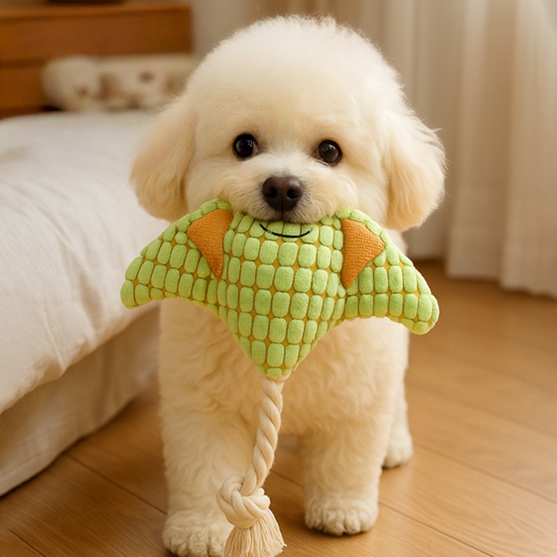 Custom Pet Squeaky Stingray Plush Dog Toy with Cotton Rope Tail