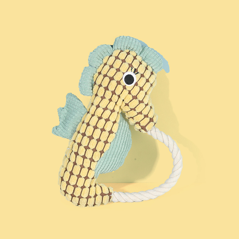 Interactive Pet Plush Seahorse Custom Dog Squeaky Cotton Rope Toy