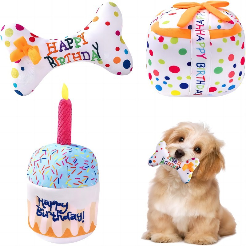 Pet Birthday Party Gift Custom Plush Soft Cake Dog Squeaky Toy