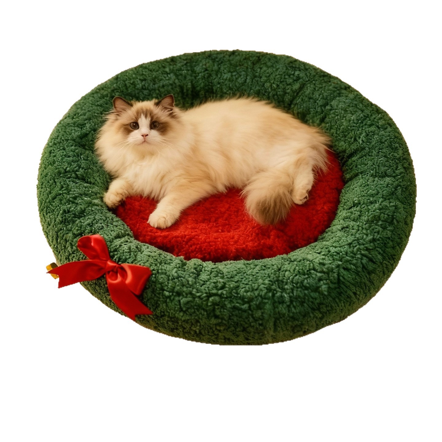OEM/ODM Christmas Pet Plush Holiday Wreath Cozy Donut Dog Bed