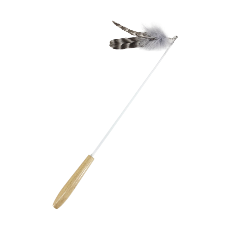 Custom Flexible Steel Wire Feather Cat Teaser Wand with Wooden Handle