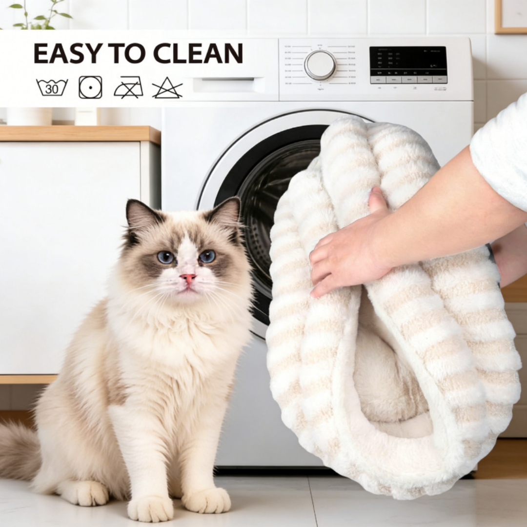 Luxury Striped Fluffy Pet Bed Warm Soft Round Cozy Cat Sleeping Nest