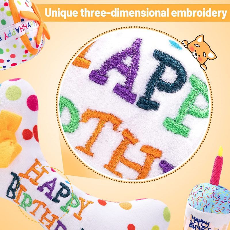 Pet Birthday Party Gift Custom Plush Soft Cake Dog Squeaky Toy