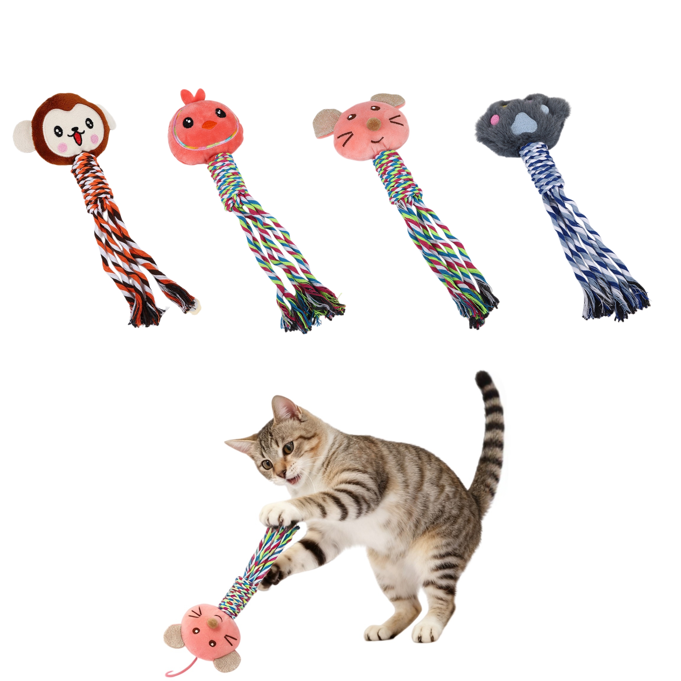 OEM/ODM Pet Plush Animal Head Dog Chew Rope Cat Interactive Toy