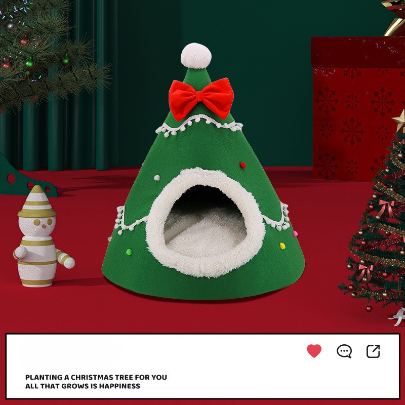 Santa Hat 2-in-1 Detachable Zip-Off Pet Cave Bed House Cushion