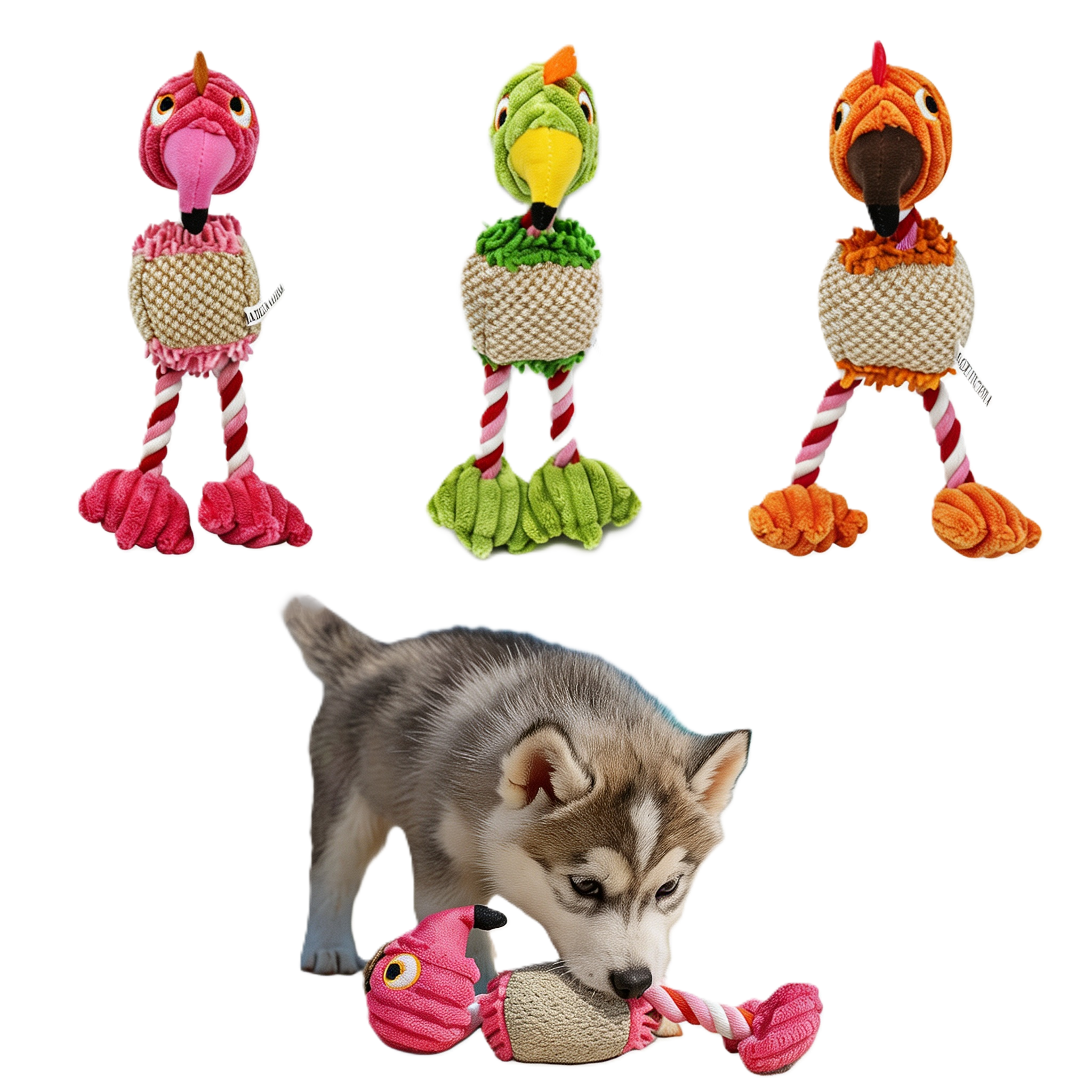 Custom Color Long-Legged Rope Flamingo Pet Plush Dog Squeaky Toy