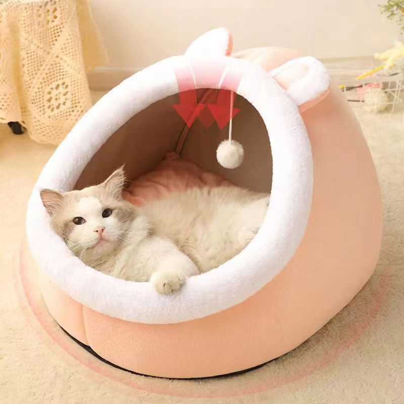 Cute Cat-Ear Shaped Cave Bed Custom Cozy Plush Pet House