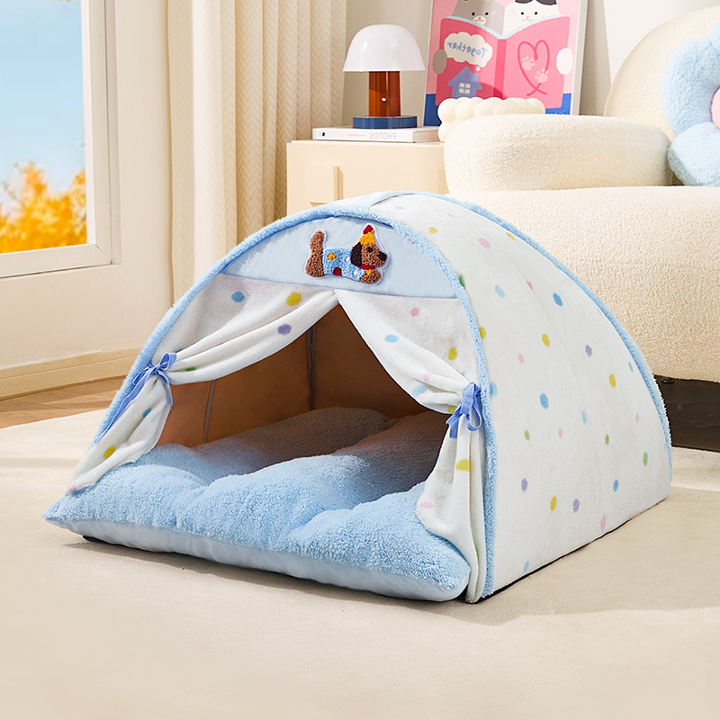 Custom Printing Dot Plush Pet Tent House Cat Cave Bed