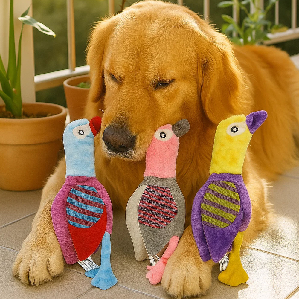 Custom Color Pet Plush Long-Neck Duck Dog Chew Squeaky Toy