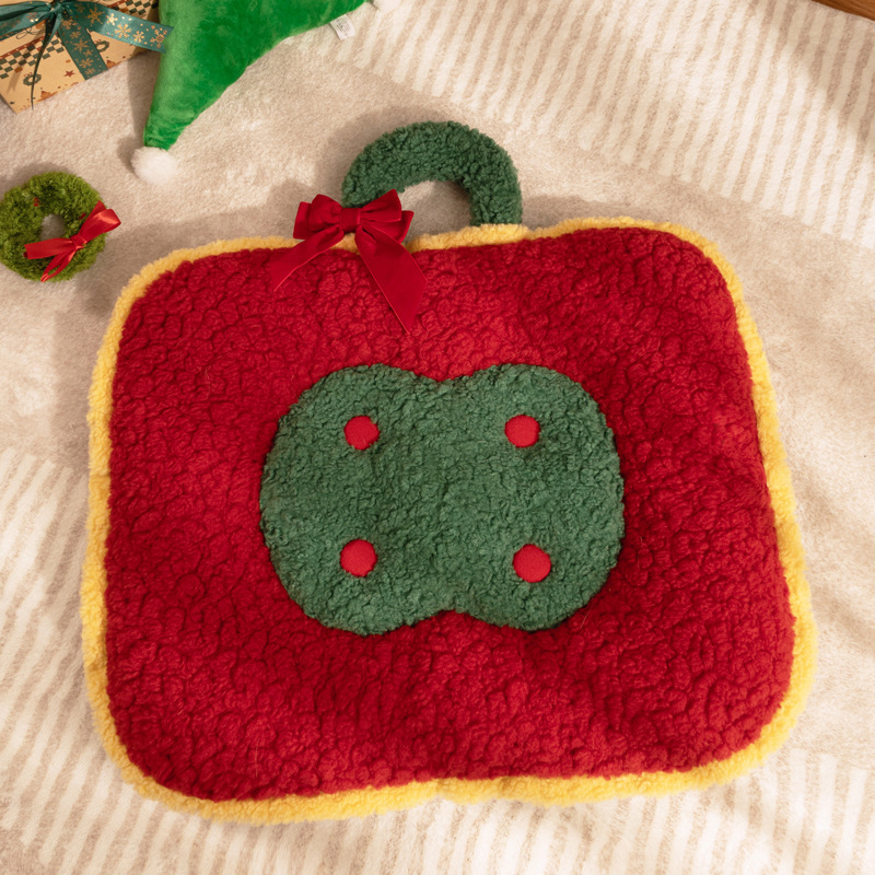 Festive Holiday Christmas Plush Furry Donut Pet Dog Warm Bed