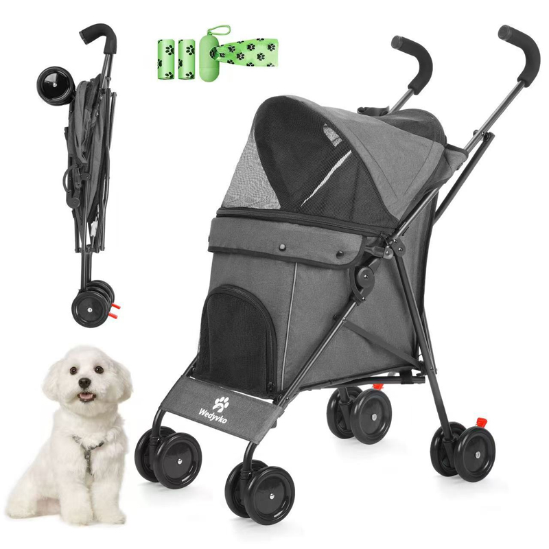 Grey foldable pet stroller for dogs by OEM pet supplies manufacturer