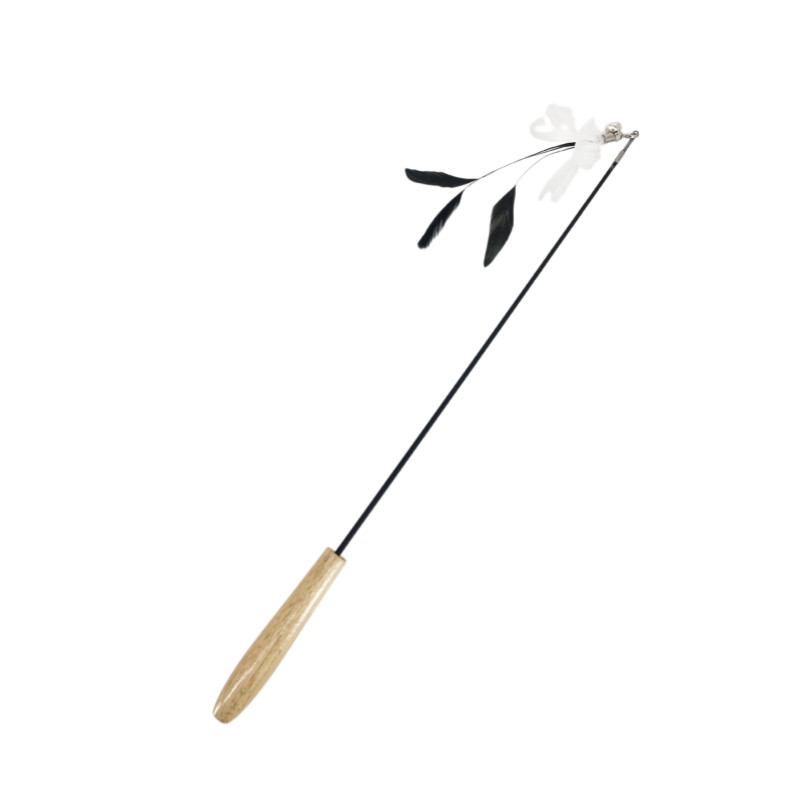 Custom Flexible Steel Wire Feather Cat Teaser Wand with Wooden Handle