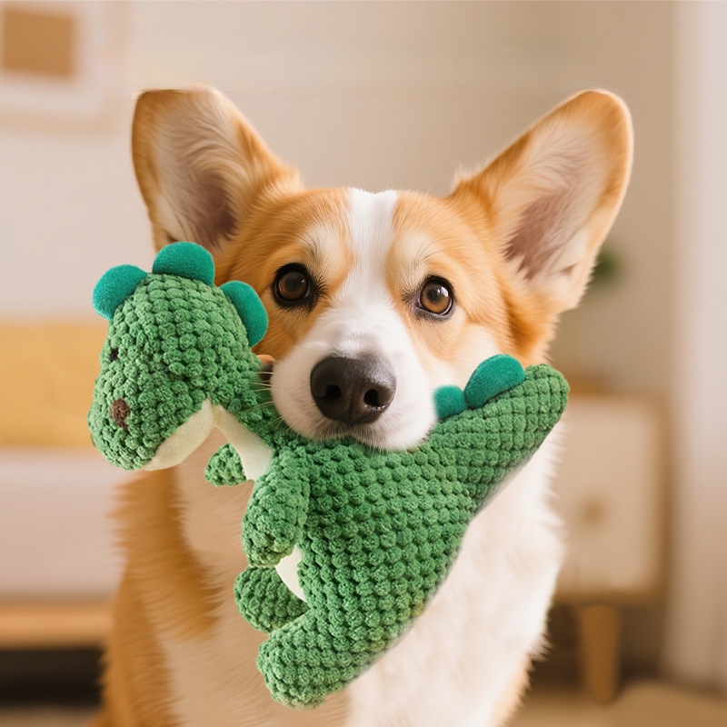 Custom Pet Plush Corduroy Dinosaur Dog Interactive Chew Squeaky Toy