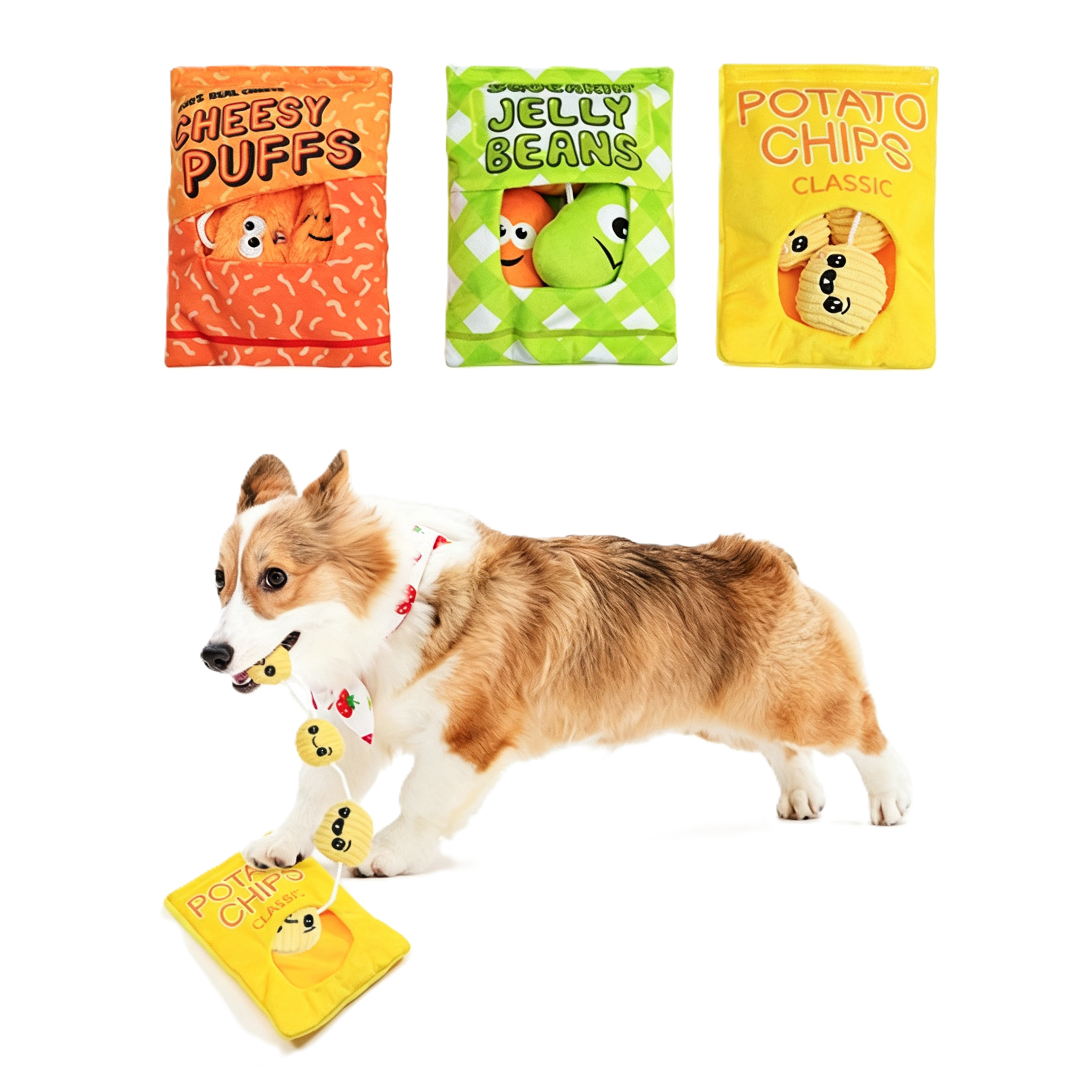 Custom Logo Pet Interactive Snack Bag Hide-and-Seek Plush Dog Squeaky Toy