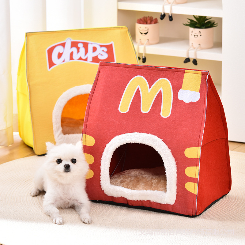 Custom Brand Logo Snack Bag Pet Plush Cat Dog Cave House